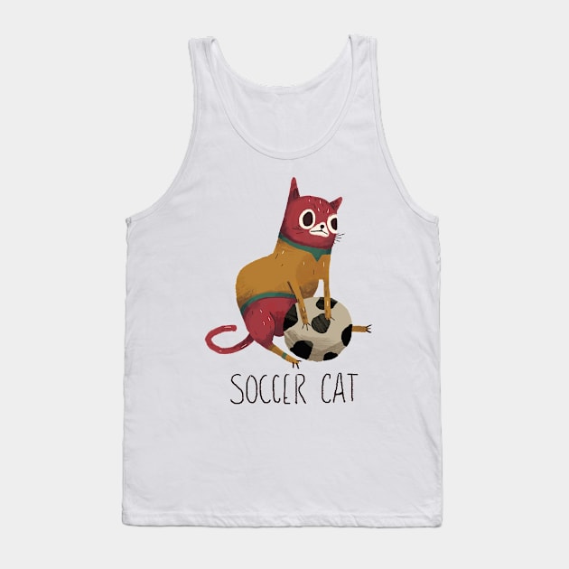 Silly Red Soccer Cat Tank Top by Qakie